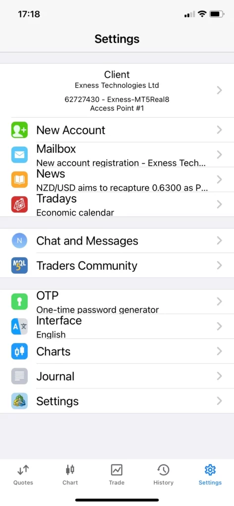 Exness MetaTrader 5 on mobile devices喺流動裝置上面嘅 Exness MetaTrader 5