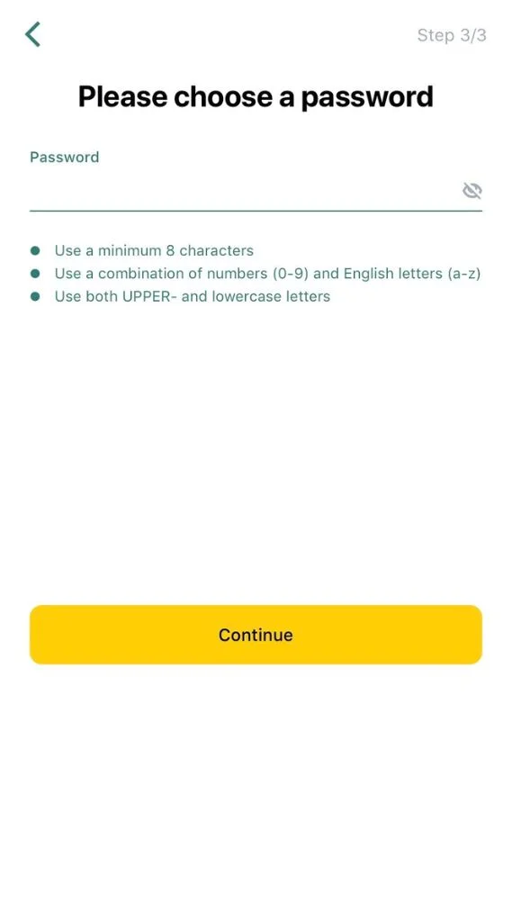 Set a password for your Exness application account為你嘅 Exness 申請帳戶設定密碼