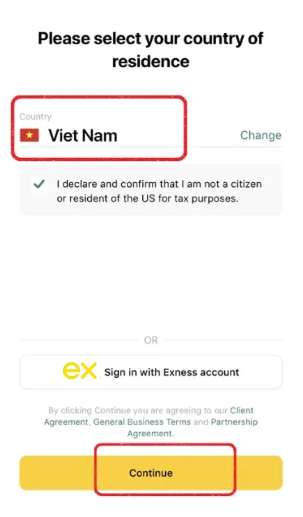 When registering a Copy Trade Exness account, select your country/region of residence.註冊 Copy Trade Exness 帳戶嗰陣,選擇你嘅居住國家/地區。