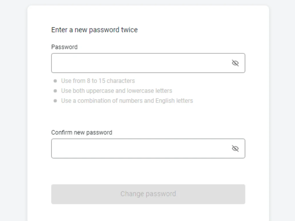 Fill in new password and confirm Exness sign in填寫新密碼並確認 Exness 登入