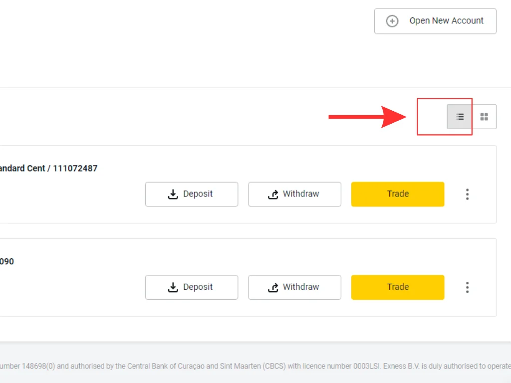Exness Personal Area interfaceExness 個人區域介面