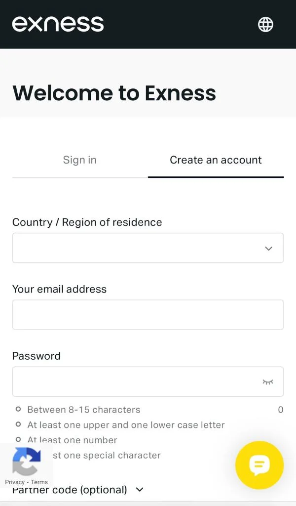 Access this page to start creating an Exness account存取呢個頁面就可以開始建立 Exness 帳戶