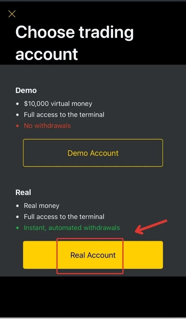 Select Trading Account  揀交易帳戶