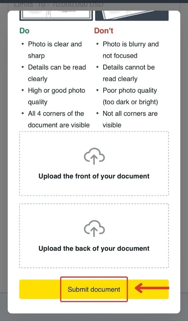 Upload the front and back photos of the selected document上載所選文件嘅正反面相片 