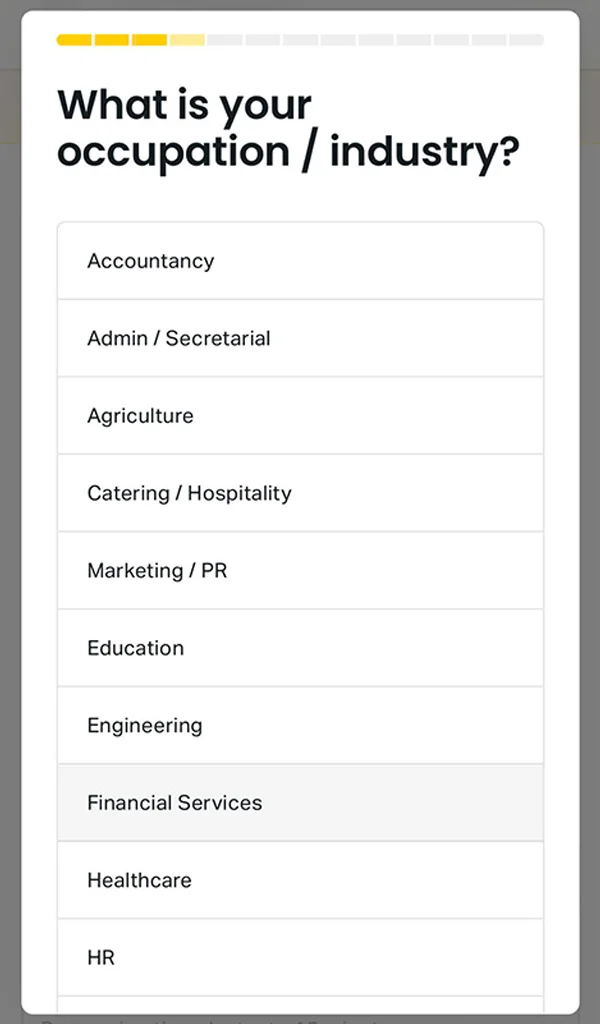 Select your profession/industry揀你嘅專業/行業