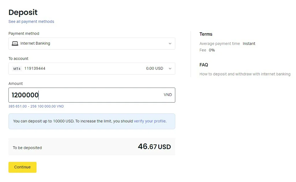 The interface after selecting the transaction method選擇交易方式後嘅介面