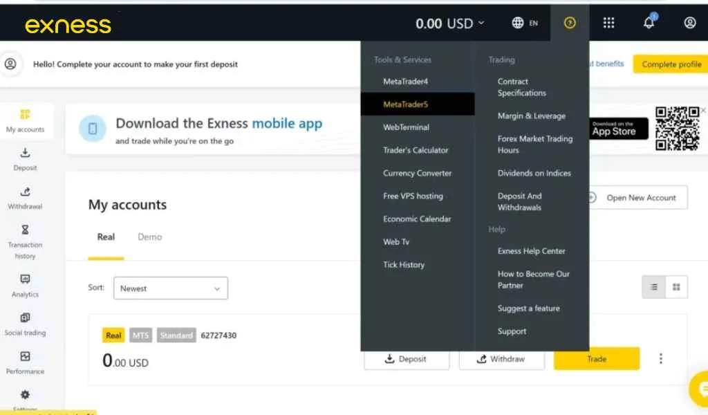 Download Exness MT5 on your computer.喺你部電腦度下載 Exness MT5。