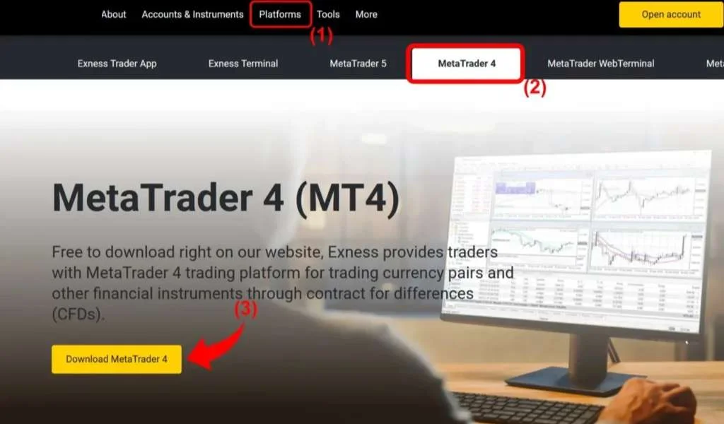 Download MetaTrader 4 Exness in just 3 steps.只需 3 個步驟就可以下載 MetaTrader 4 Exness 。