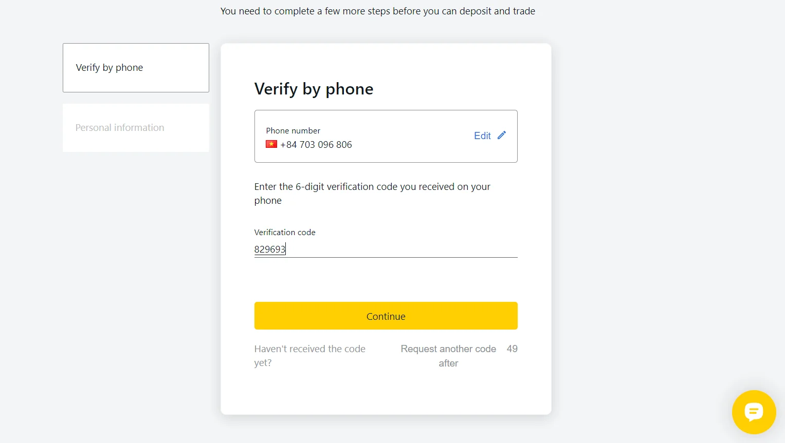 Verify via Phone Number透過電話號碼驗證