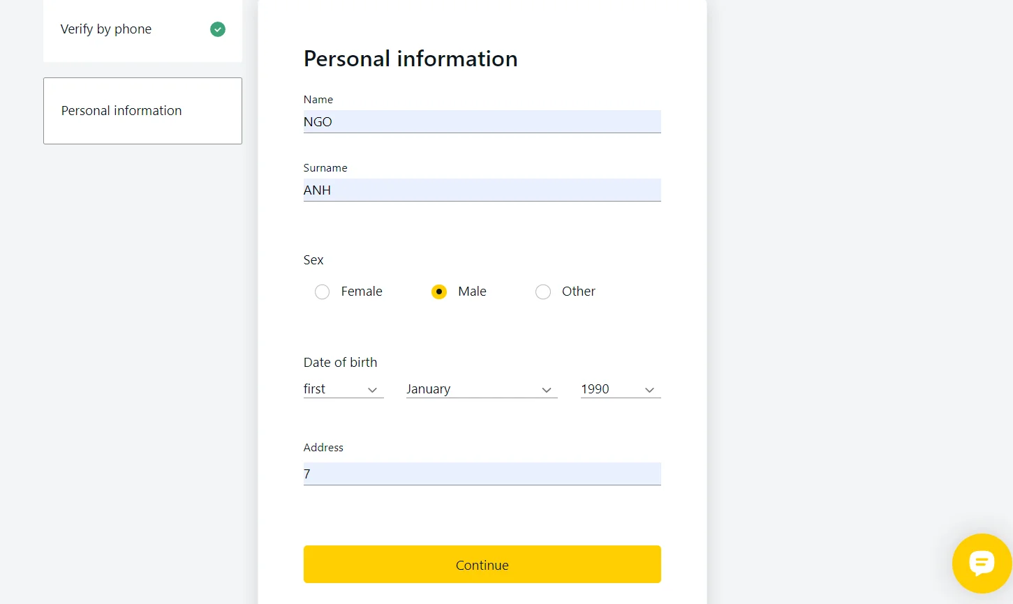 Verify Personal Information驗證個人資料