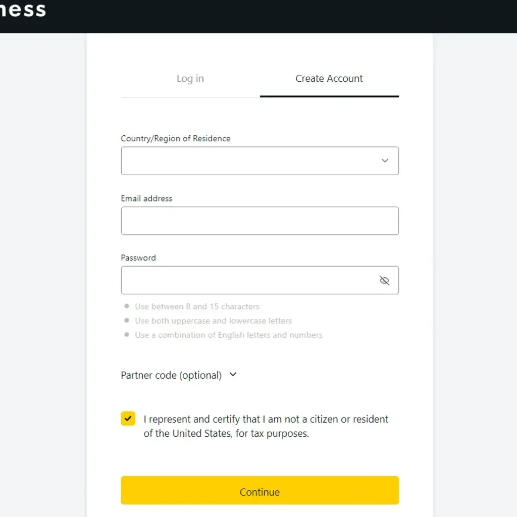Fill in account registration information填寫帳戶註冊資料