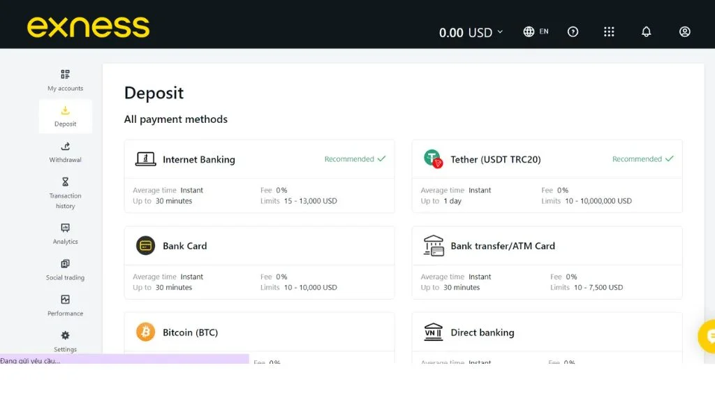 Deposit funds into Exness將資金存入 Exness