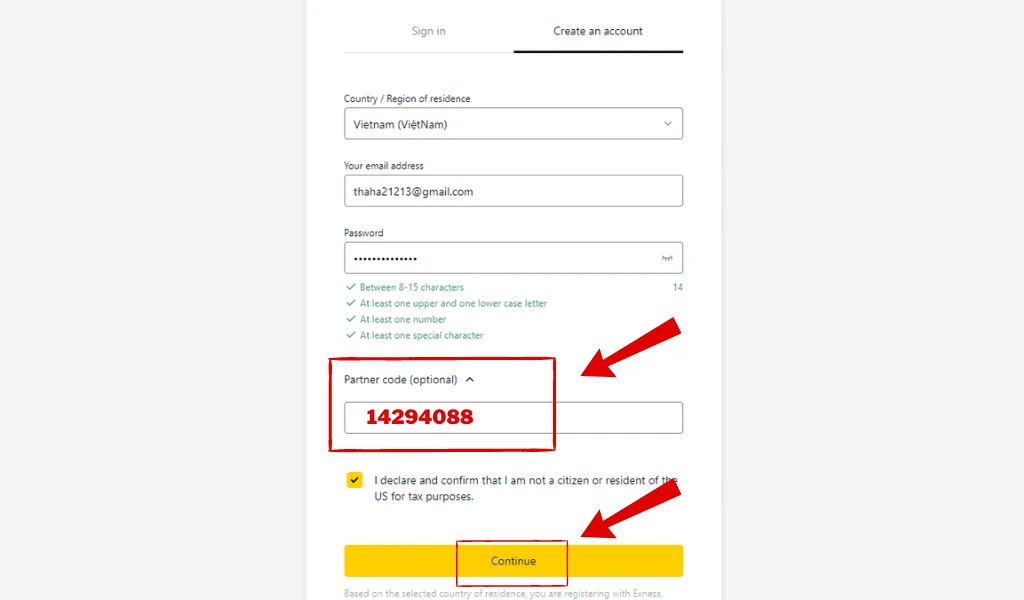 Fill in the required information for the Exness floor填寫 Exness 樓層所需嘅資料