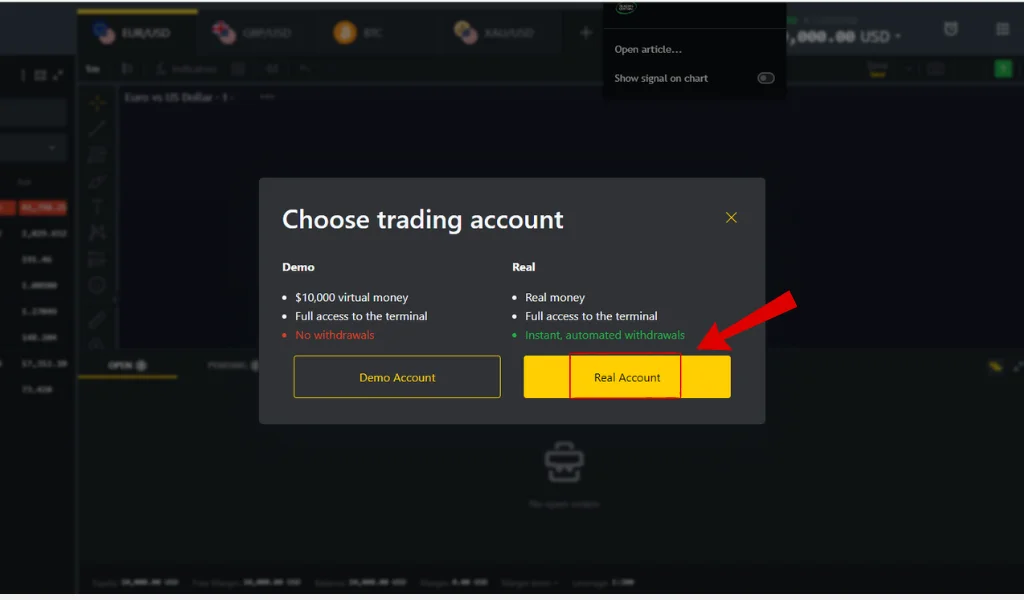Select the appropriate Exness account type揀適當嘅 Exness 帳戶類型