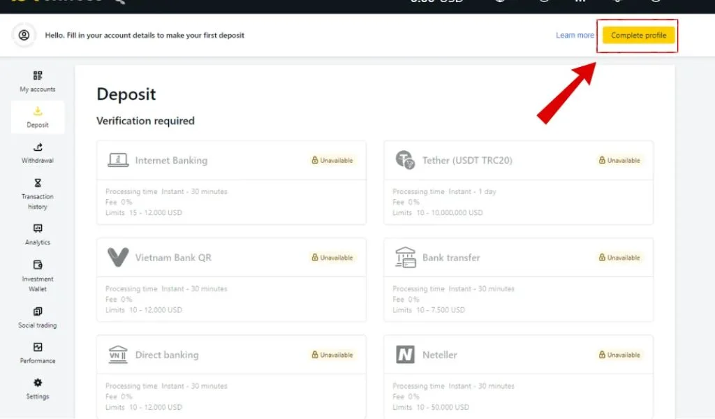 Select the arrow to begin Exness verification揀箭頭嚟開始 Exness 驗證