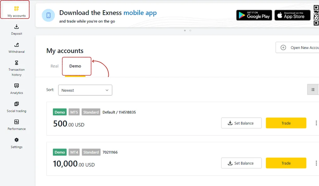 Log in to your Exness demo account登入你嘅 Exness 示範帳戶