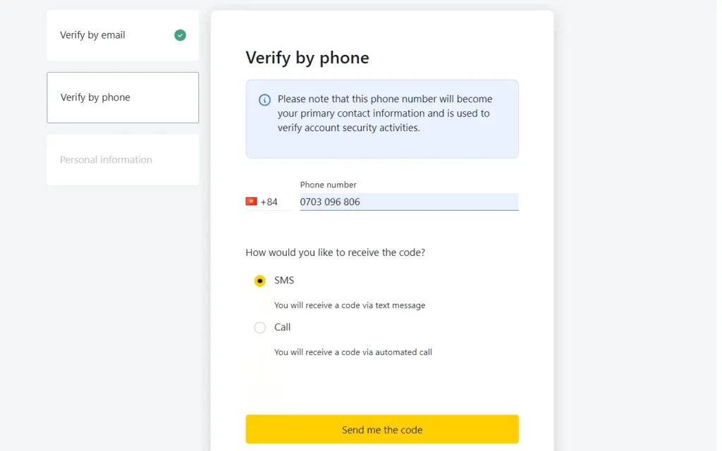 Verify via Phone Number透過電話號碼驗證