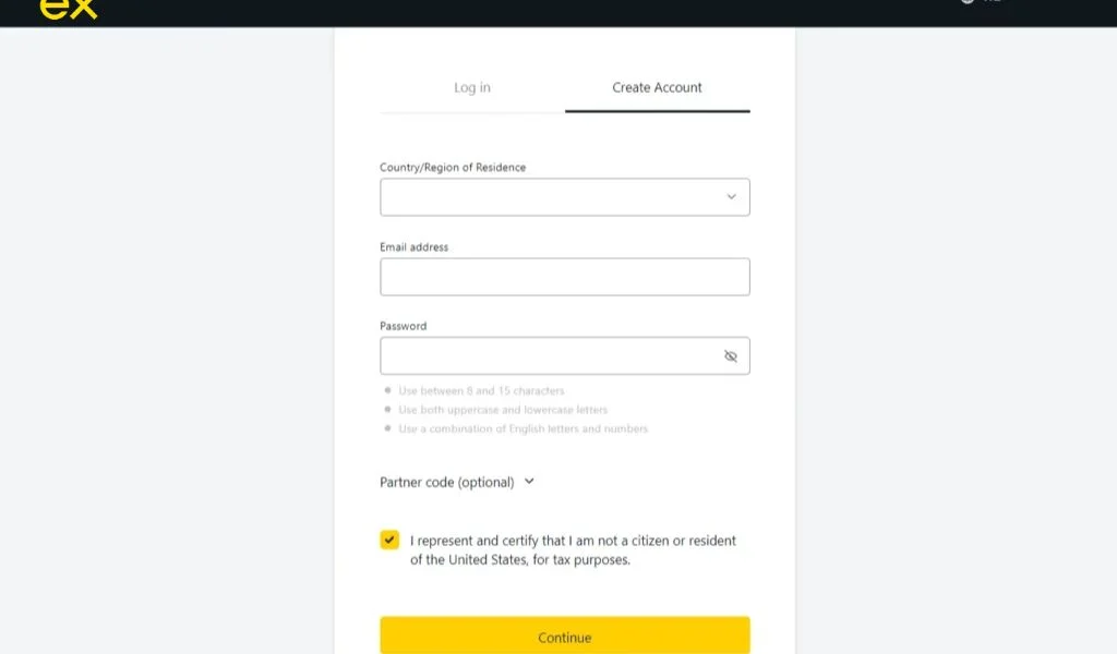 The login interface of ExnessExness 嘅登入介面
