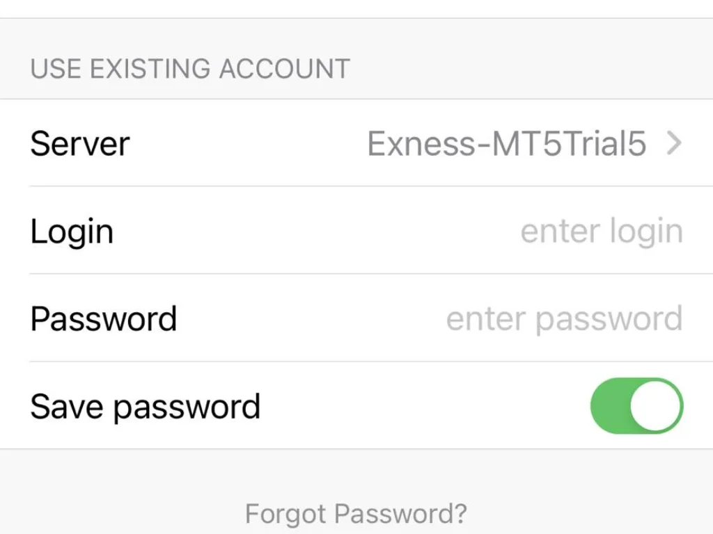 Fill in Exness login MT5 information填寫 Exness 登入 MT5資料