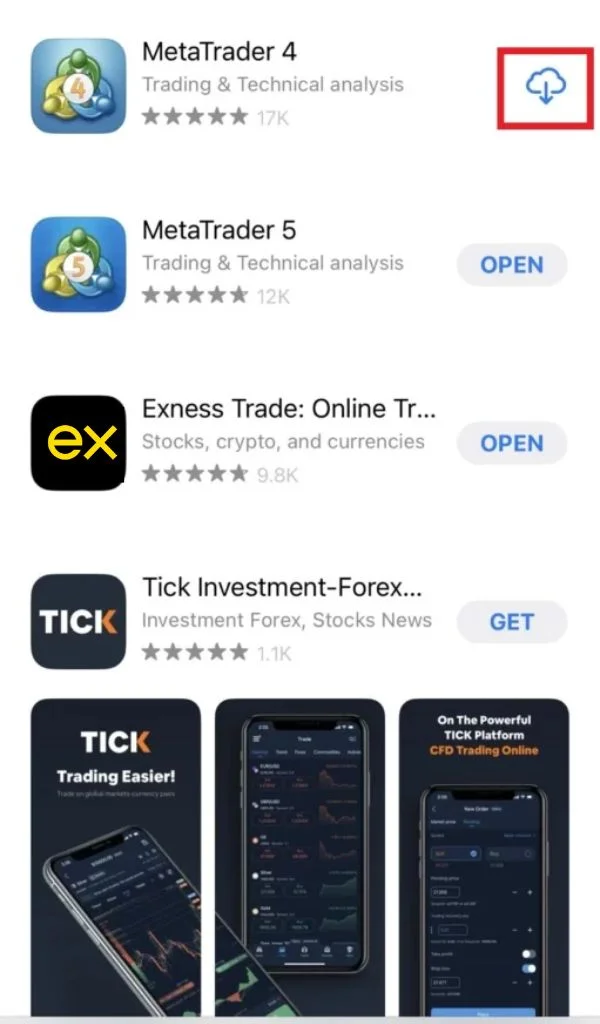 Instructions for downloading Exness MetaTrader 4 to your phone將 Exness MetaTrader 4下載到你部手機嘅指示