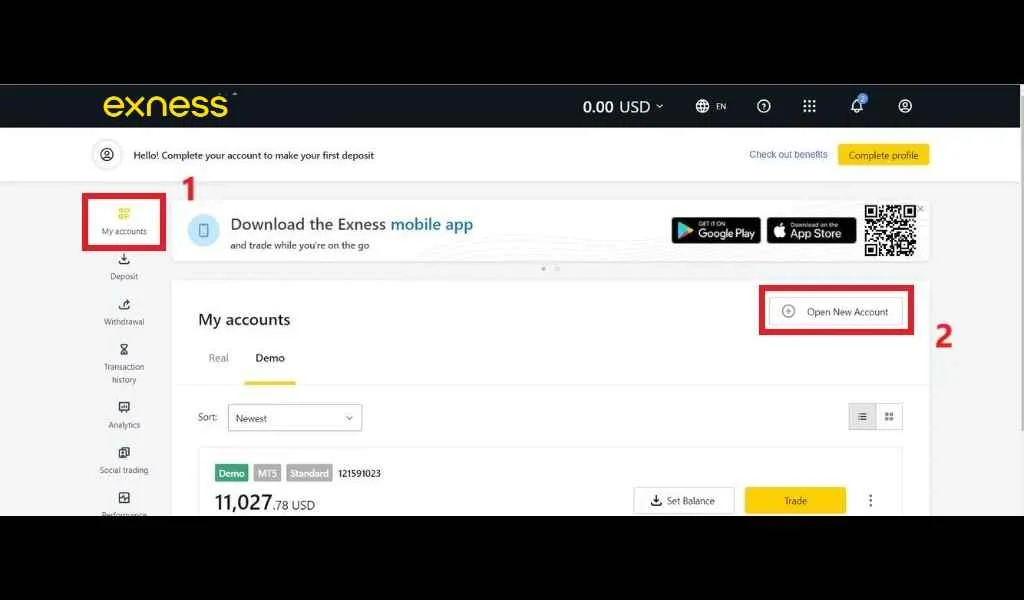 Steps to create an Exness MT4 account建立 Exness MT4帳戶嘅步驟