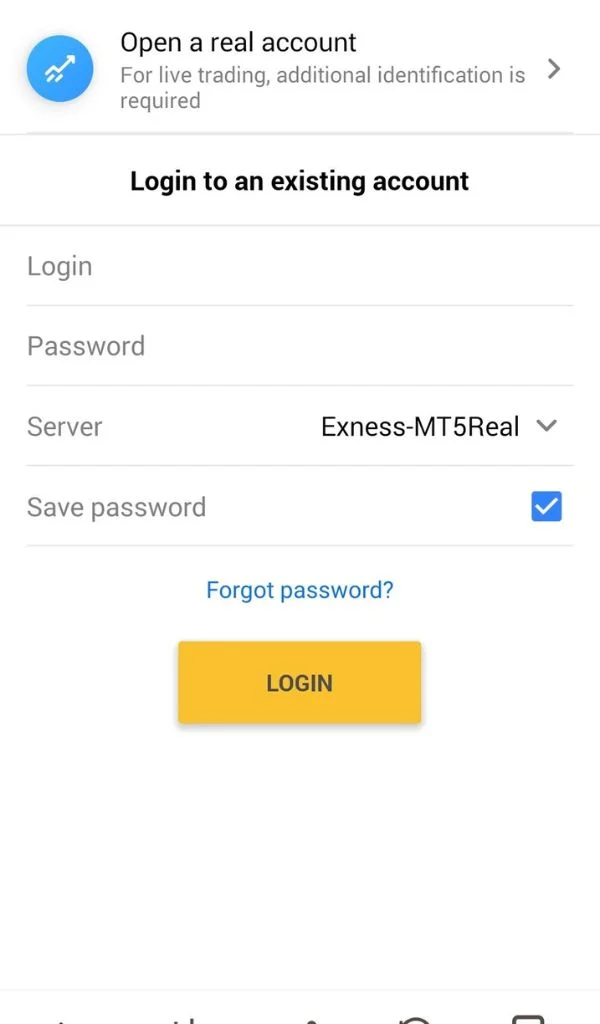 Log in and fill in all the information the system needs to process your MT5 account login登入同埋填寫系統處理你嘅 MT5帳戶登入所需嘅所有資料