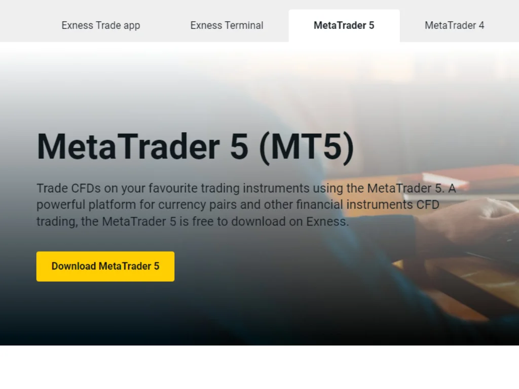 Download screen interface for Exness MT5 downloadExness MT5下載畫面介面