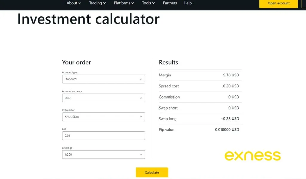 Exness Overnight Fee Calculator ToolExness 過夜費用計算工具