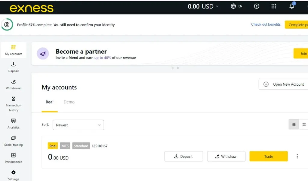 Exness Personal Area Exness 個人區域
