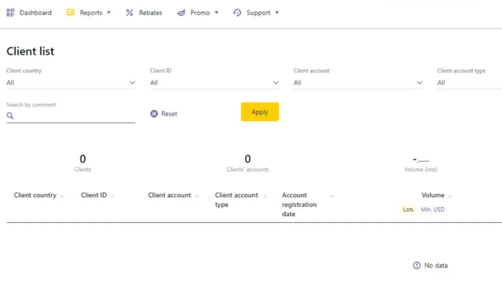 Exness referral program interfaceExness 推薦計劃介面