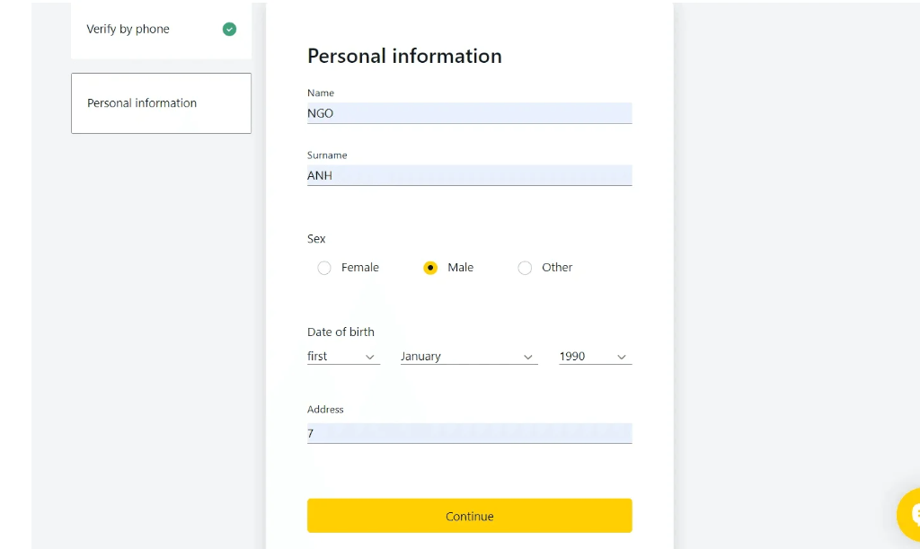 Verify Personal Information驗證個人資料