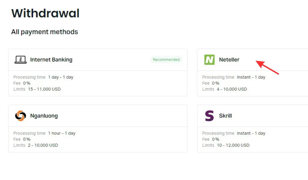 Withdraw via Neteller Exness透過 Neteller Exness 退出