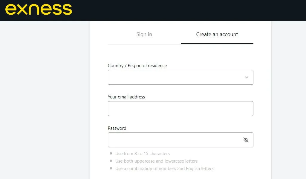 Register an Exness Account註冊一個 Exness 帳戶