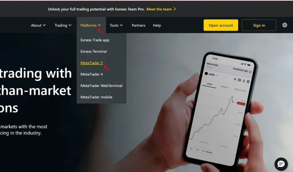 Download the platform from the Exness homepage喺 Exness 首頁下載平台
