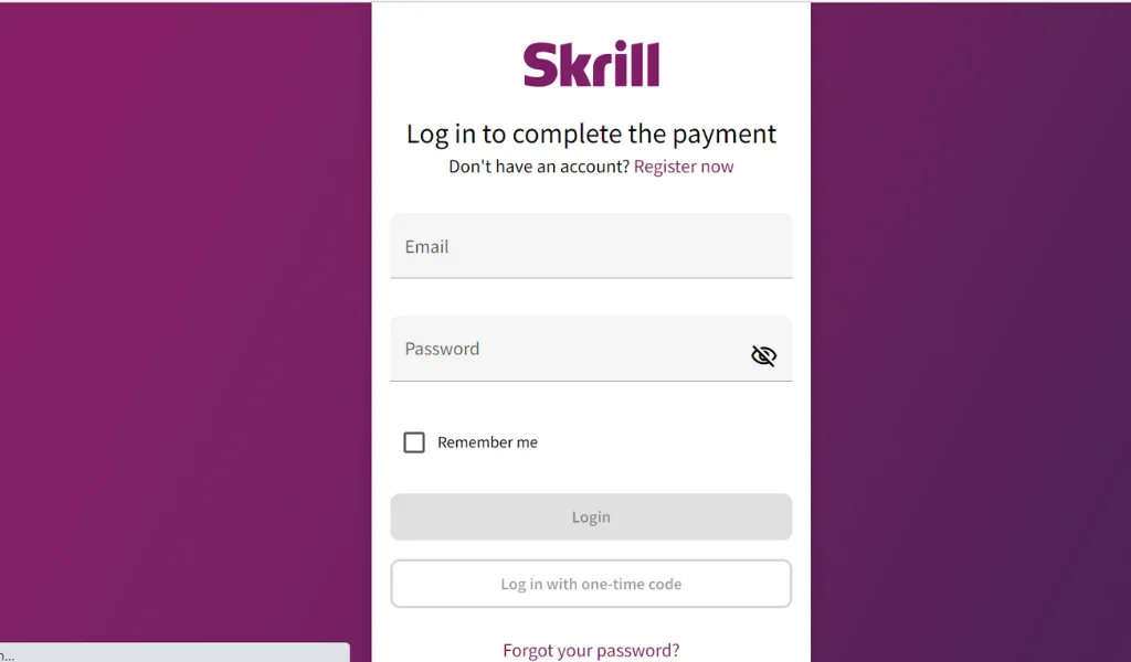 Log in to your Skrill account登入你嘅 Skrill 帳戶