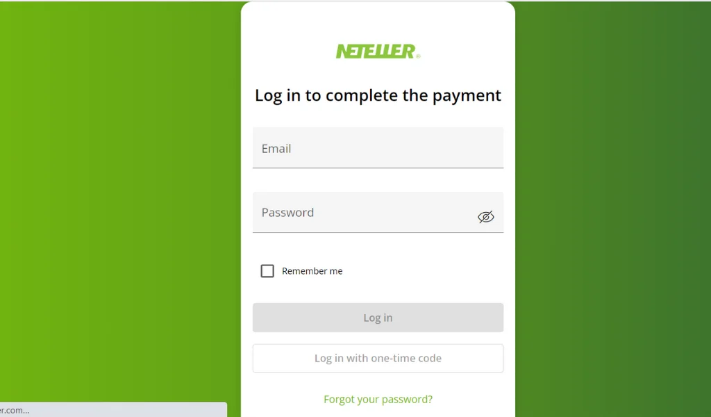 Log in to Neteller to continue the process登入 Neteller 繼續呢個過程
