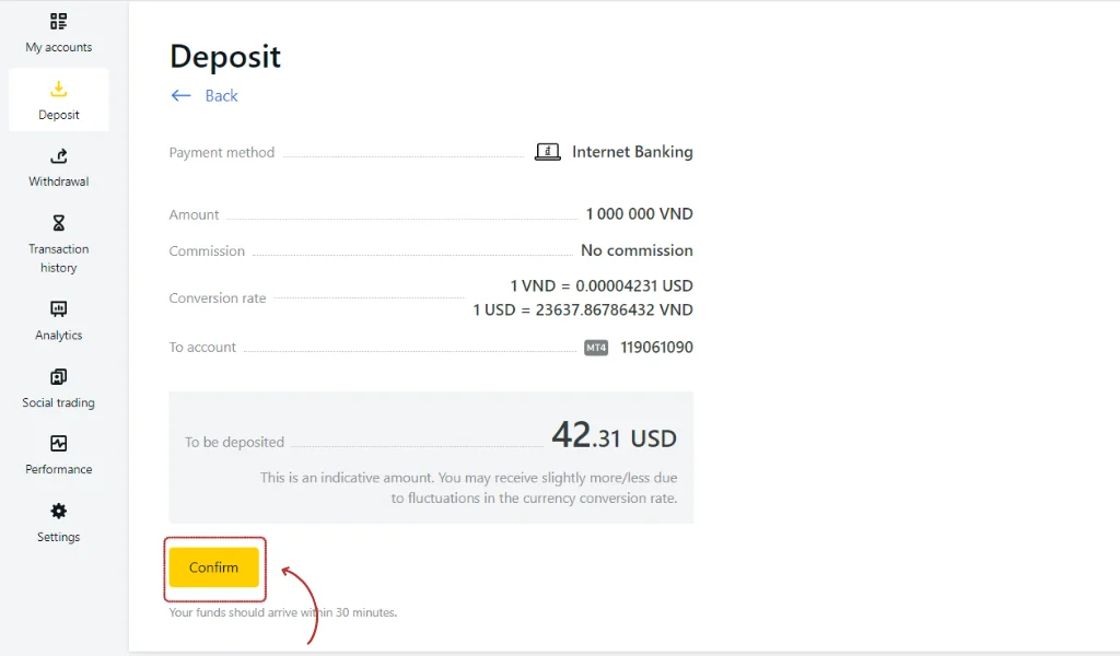Confirm transaction information確認交易資料