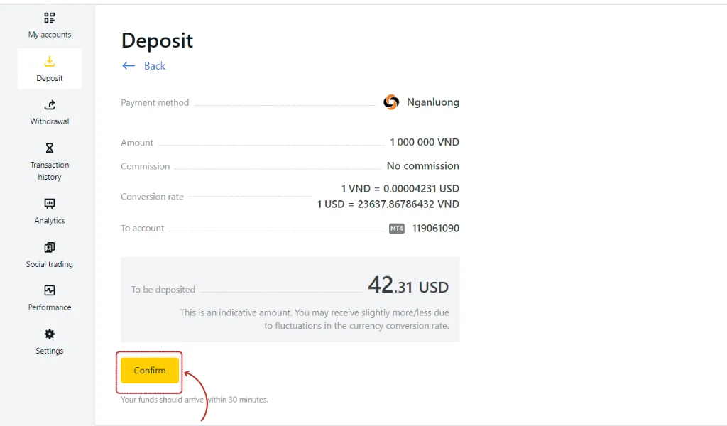Confirming the transaction確認緊個交易