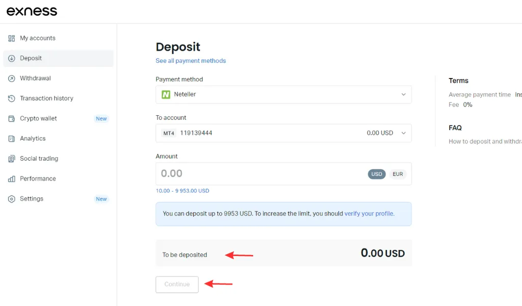 Deposit using Neteller method用 Neteller 方法存款