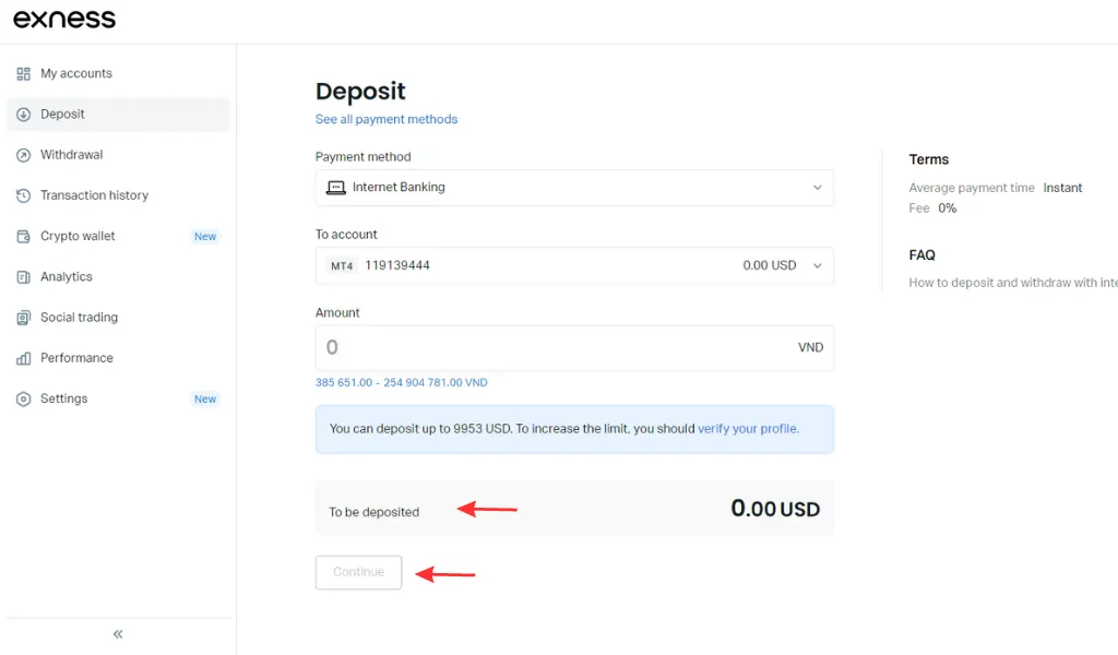 Deposit money to Exness via online banking透過網上銀行存錢畀 Exness