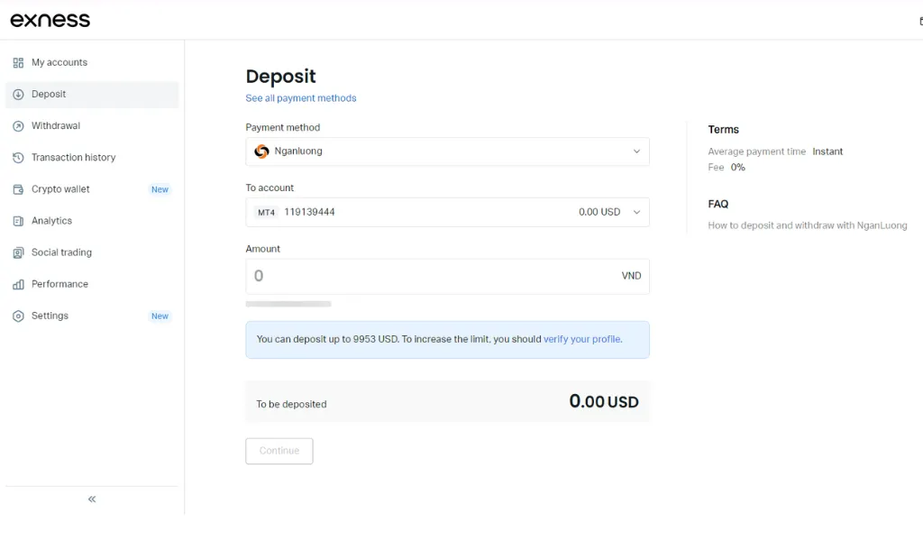 Deposit through Ngan Luong透過阮龍存款