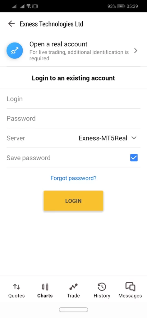 Login MetaTrader5 Exness by phone用電話登入 MetaTrader5 Exness