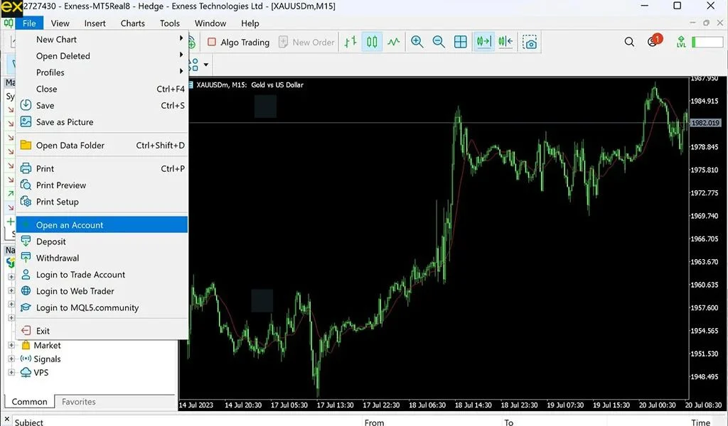 In the MT5 menu bar喺 MT5選單列