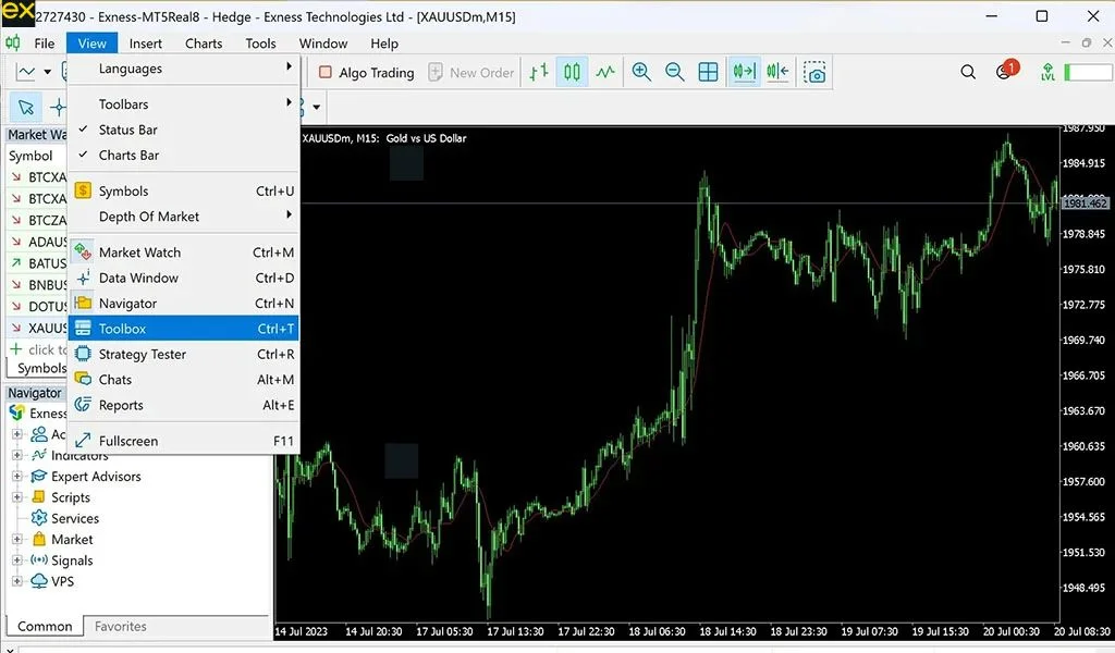 The toolbox will let you see the trading parameters工具箱會畀你睇到交易參數