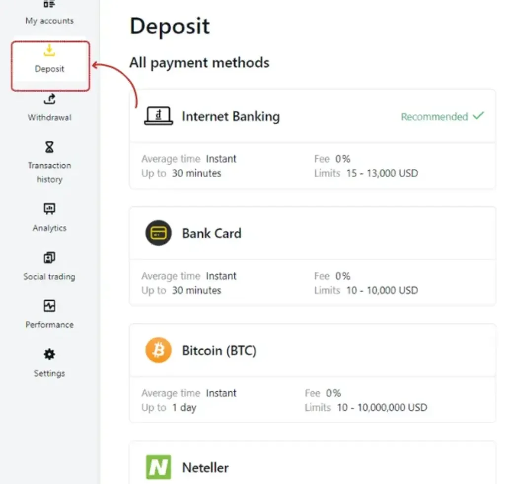 Deposit and withdraw funds from Exness喺 Exness 存入同提取資金