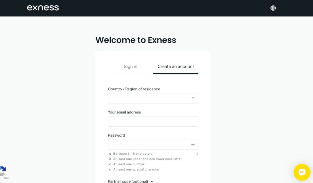 Open an Exness account Account opening interface開啟 Exness 帳戶開戶介面