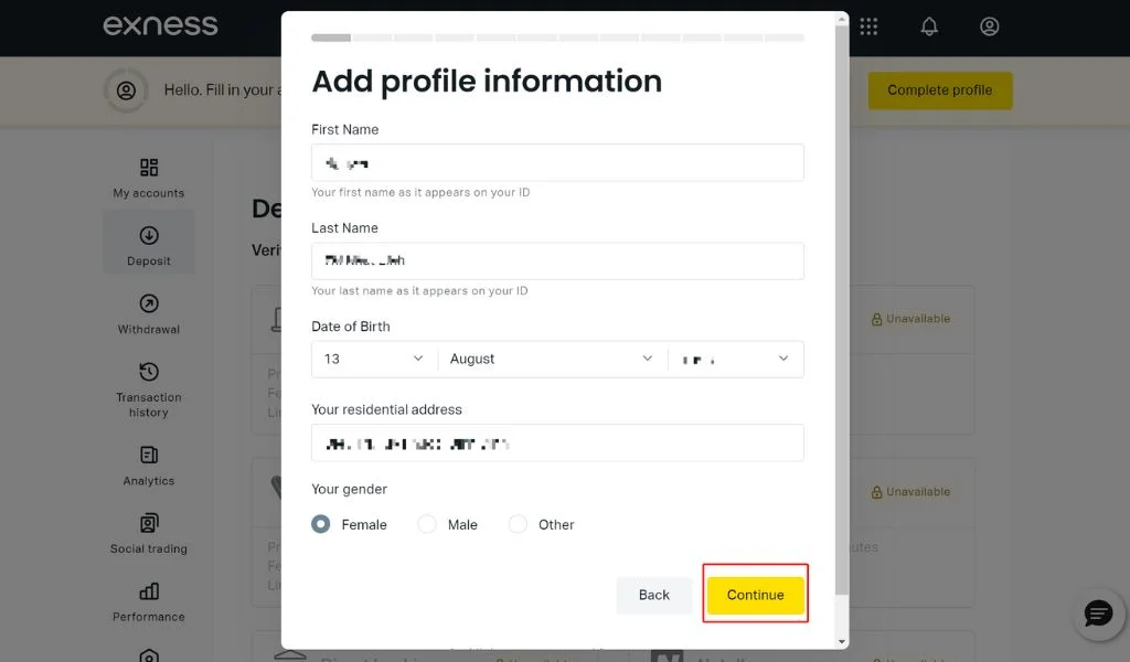 Fill in personal information填寫個人資料
