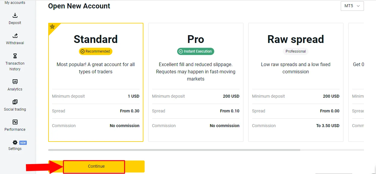 Choose to open a real account選擇開一個真實嘅戶口