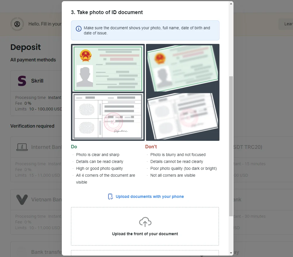 Take a photo of your identity verification document影張你嘅身分驗證文件相